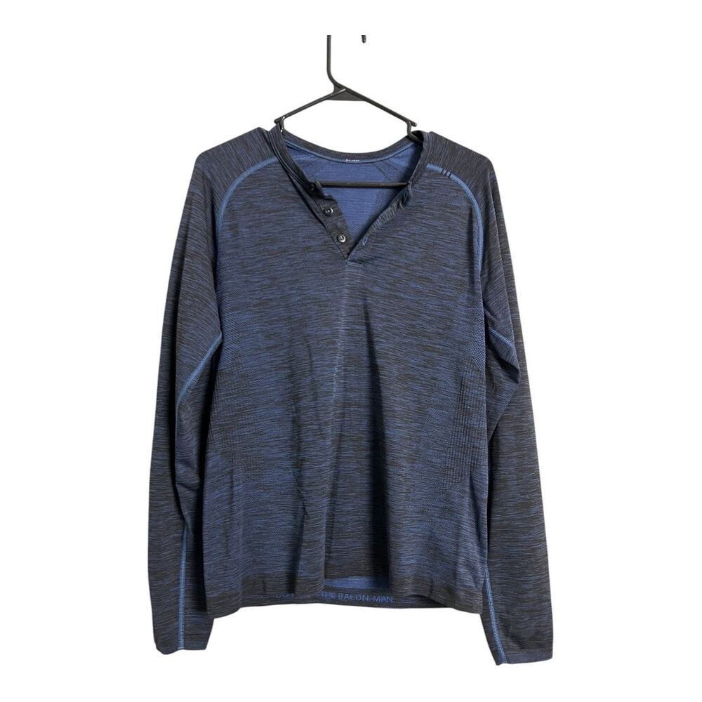 Lululemon Men's Blue Heathered Henley S Small Athletic Workout Gym Top shirt